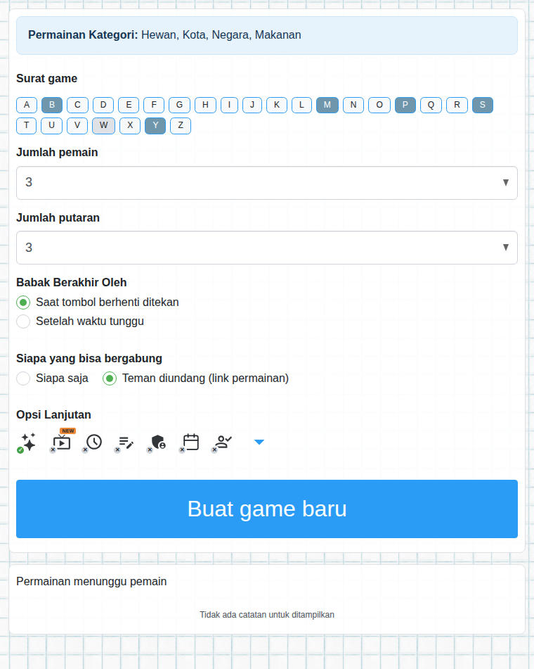 Formulir membuat permainan