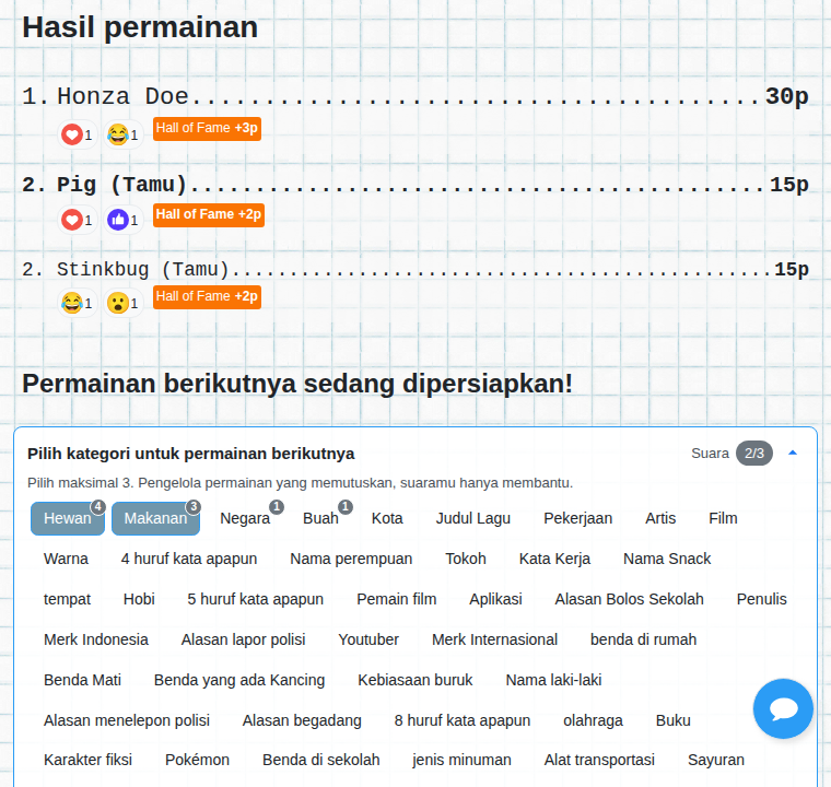 Hasil permainan