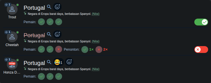 Jumlah suara penonton di samping seorang pemain