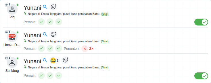 Jumlah suara penonton di samping seorang pemain