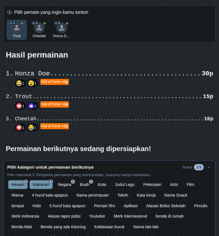 Akhir permainan dari sudut pandang penonton: hasil dan pemungutan suara kategori permainan berikutnya