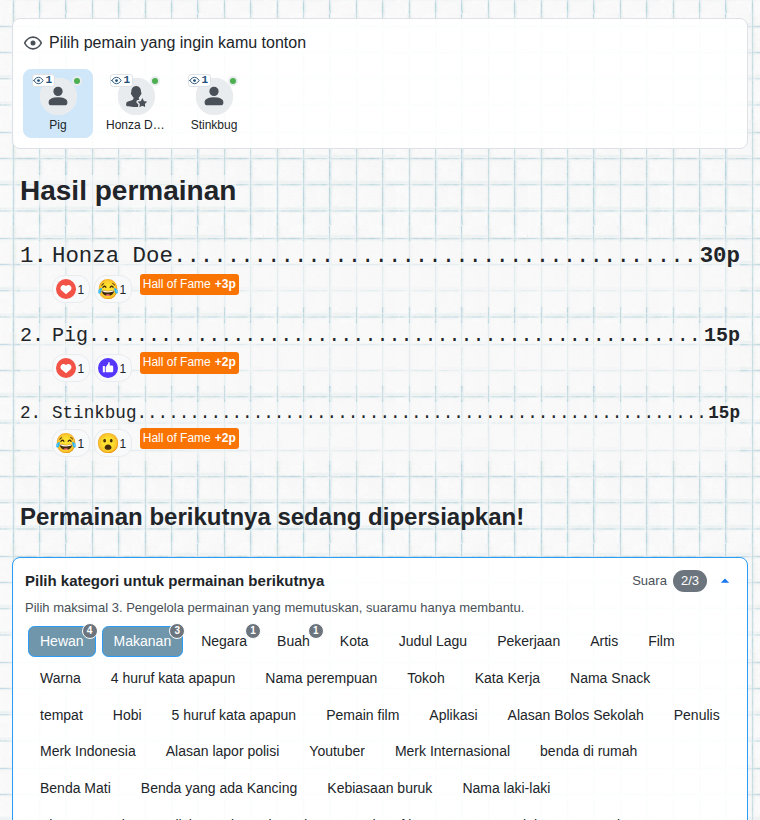 Akhir permainan dari sudut pandang penonton: hasil dan pemungutan suara kategori permainan berikutnya