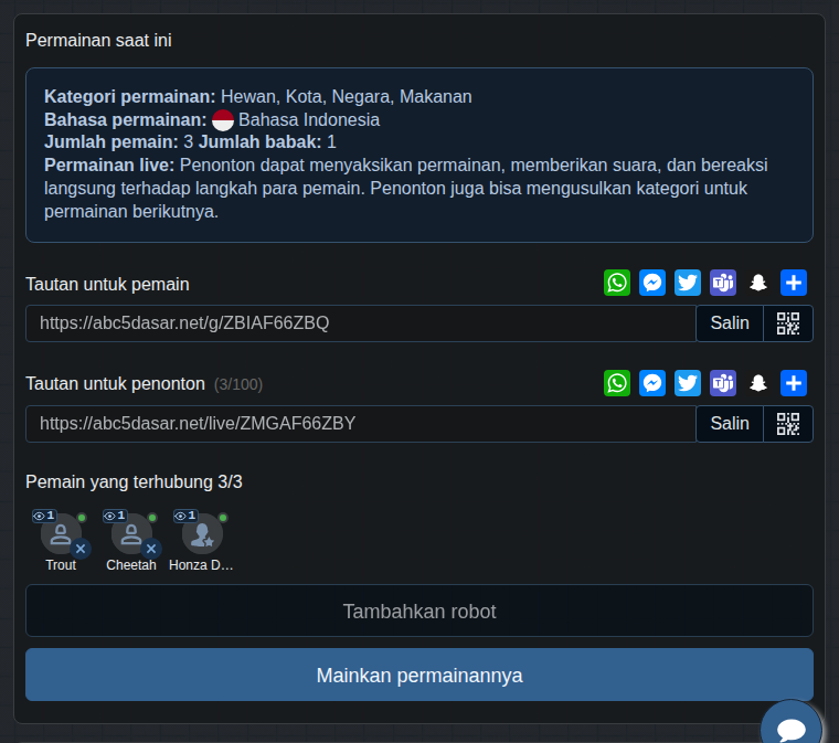 Lobi dengan tautan untuk penonton